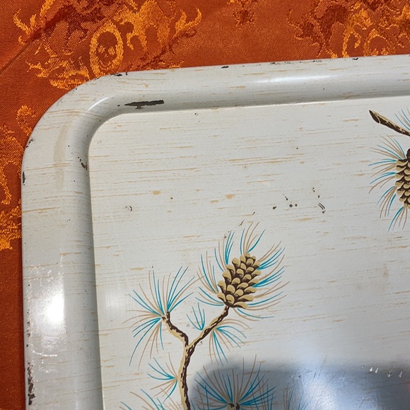 Vintage Mid Century Modern Metal Serving Trays! Pine Cone Decor! - Picture 3 of 14